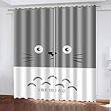 XDJQZX Vorhänge Blickdicht 3D Graue Drachenkatze Druck Muster Ösenvorhang Für Schlafzimmer Wohnzimmer Kinderzimmer Fensterdekoration 140X160 cm 2Er Set Thermo Verdunklungsvorhäng