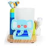 ZahnbüRstenhalter Kinder, Kinder ZahnbüRstenbecher, Zahnpastahalter mit 3 Minuten Timer, Drehbare Sanduhr Zahnputzuhr, Saugfuß aus Holz Toothbrush Holder für MäDchen, Jungen, (Blauer Elefant)