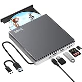 Externes CD DVD Laufwerk USB 3.0 Tragbarer CD DVD +/-RW ROM Brenner Drive mit SD/TF & USB Slots USB C Slim Optical DVD Player für Laptop Mac MacBook Air Pro Apple iMac PC Windows 11/10/Linux