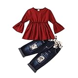 HuiSiFang Kleid MäDchen 2 pcs Kleidung Set T-Shirt TopsLangarm Top +Jeanshose Langarm Mädchen Baby Kinder Baby für Kinder Frühling