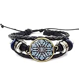 HaoLi Armband Blaues buntes symmetrisches Fenster Zeit-Edelstein-Armband mehrschichtig gewebtes schwarzes Leder handgemachte Perlen europäischer und amerikanischer Persönlichkeit Modeschmuck Schmuck