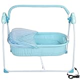 Stuhl Wippen Baby, Babyschaukel mit Mückennetz und 3 Schaukelgeschwindigkeiten Elektrische Babywiege für Neugeborene(blue)