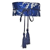 Damen Breit Korsett Taillengürtel Fliege Wrap Around Pfirsichblüte Seide Stickerei für Kleid Plus Size, blau, Larg