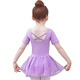 Kinder Ballettkleidung Mädchen Ballettkleid Balletttrikot Tanztrikot V-Ausschnitt Kurzarm Langarm Kostüm Trikot Baumwolle Tanzkleid mit Chiffon Rock Tütü