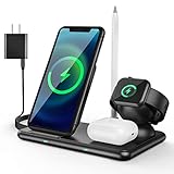 4 in 1 Kabellose Ladestation für Apple-Produkte, Apple Watch Ladegerät mit Qi-Zertifizierter 15W Ladestation für mehrere Geräte, Handy-Ladestation kompatibel mit Apple Watch & Airpod & B