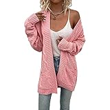 Yokbeer Damen Damen Einfach Drapiert Offener Wasserfall Boyfriend Cardigan Asymmetrische Langarm Cardi Top Lose Baggy Jacke (Color : Pink, Size : S)