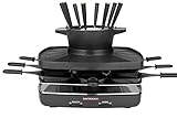 GASTROBACK 42567 Raclette fondue set family and friends, für 8 Personen mit großer gerippter Grillplatte, antihaftbeschichtet, abnehmbar und spülmaschinengeeignet, 1200, schwarz, silb