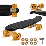 fun pro Skateboard, 55 cm, Mini-Cruiser Retro-Skateboard, Kinder Jungen Mädchen Jugendliche Erwachsene, ABEC9, LED-Räder, Wechselradset und All-in-One Skate T-Tool, Händler aus Hamburg