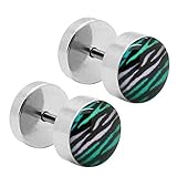 1 Paar Fake-Plugs Ohrstecker 8mm Ohr-Piercing Zebra Leopard Leo Damen-Schmuck Edelstahl, Variante:mixed1