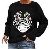 Damen Weihnachten Langarmshirt Pullover Sweatshirt Casual Rundhals Weihnachtspullover Oberteil Herbst Winter Jumper Weihnachtspulli mit Merry Christmas Kreative Elch Rentier Muster Aufdruck