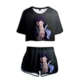 westtrend Fairy Tail Printed Sports Suit Anime Etherious Natsu Dragneel Crop Tops und Shorts Set Frauen Teenager Mädchen Sommer Casual Zweiteilige Cosplay Kostü