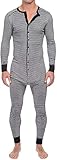 Einteiliger Schlafanzug für Herren, Schlafanzug, Einteiler, Overall, Knopfleiste, langärmelig, gestreift, bedruckt, Pyjama, Trainingsanzug, grau, XL