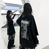 KAL'ANWEI Frauen T-Shirt Männlich Weibliche Kleidung Dunkle Graffiti Rose T-Shirt Lose Begräbnisdrudel Kurzärmelige Paar Sommer Tops Koreanisch-Schwarz_XL
