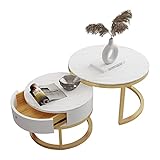 Couchtisch Beistelltisch - Runde Satztische, Couchtisch- und Beistelltische, 2er-Set Beistelltische, Robustes Stahlgestell, für Wohnzimmer, Schlafzimmer, Sintersteinp