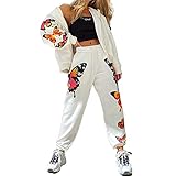 I3CKIZCE 2PCS Damen Trainingsanzug Set Loungewear Long Sleeve Butterfly Print Sweatshirt Hoodies mit Reißverschluss Hosen Damen Übergröße Jogging Sportanzug oben und unten Sportbekleidung（Weiß，S