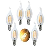 ZYUJIA 6 Packungen E14 6W LED Glühbirne(Entspricht 60W)600LM Nicht Dimmbare C35 LED-Kerzenbirne,2700K Warmweiß Vintage Birne Energiesparende Lampen,360° Abstrahlwink