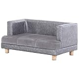 Pawhut Hundesofa, Haustiersofa, Hundebett, Hundematte, Kunstleder, Kurzplüsch, Grau, 68 x 41 x 32
