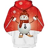 Mi Manchi Herbst und Winter Neuer 3D-Druck Hoodie Weihnachten Schneemann Print Unisex Top Casual Loose Baumwoll Hoody mit Kängurutasche Kordelzug Winterpullover Kapuzenkragen Sweatshirt S-3XL