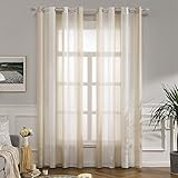 MIULEE Voile Vorhang Transparente Gardine aus Voile mit Ösen Schlaufenschal Ösenschals Transparent Fensterschal Wohnzimmer Schlafzimmer 2er Set 140x225 cm Weiß und Beig