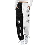 Woohooens Sporthose Damen, Jogginghose Frauen Baumwolle Damen Freizeithose Mit einem elastischen Bund und Kordelzug Lange Trainingshose Yogahose Fitness Hose Dunkelgrau L
