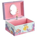 SONGMICS Schmuckkästchen für Kinder, Ballerina Spieluhr, Musikspieldose, Schmuckbox, Meerjungfrauen-Motiv, großes Fach, mit Spiegel, Melodie von Über den Wellen, Geschenk, blau JMC018BU