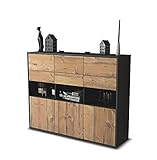 Stil.Zeit Highboard Kommode Tiziana - Korpus Anthrazit matt - Front Holz-Design Pinie (136x108x35cm) - Push-to-Open Technik & hochwertigen Leichtlaufschienen - Made in Germany