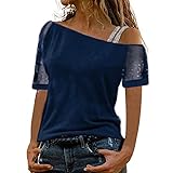 Oberteile Damen Herbst Yoga Shirt Print anftfh Damen Tshirt lang Damen Paprika Damen große größen Basic Tops Glitzer Shirt Damen leinenbluse Damen Oversize l blau Schwarze Kleidung D
