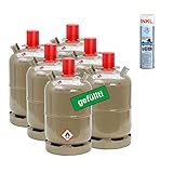 CAGO 6X Propan-Gas-Flasche 11 kg gefüllt, voll, inkl. Lecksuchspray für Camping, Gasgrill, Gask