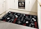 Küchen Teppich Flachgewebe moderner Sisal Läufer pflegeleicht mit Schriftzug Coffee in schwarz rot Größe 80x200