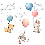 Little Deco Wandtattoo Babyzimmer Hase Fuchs und Maus I Wandbild M - 103 x 57 cm (BxH) I Luftballons Sterne Kinderbilder Junge Kinderzimmer Mädchen Aufkleber DL312