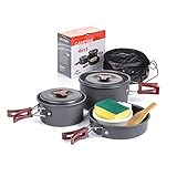 FGDFGDG Camping-Geschirr aus leichtem und rostfreiem, eloxiertem Aluminium, Das Outdoor-Kochset besteht aus 3 Töpfen, ideal für 1-2 Personen, Geschirr-Set ideal als Outdoorausrüstung