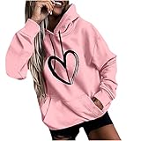 yiouyisheng Hoodie Damen Herz Gedruckt Kapuzenpullover Einfarbig Lose Pullover Langarm Liebe Motiv Sweatshirt Teenager Mädchen Herbst und Winter Hoodie mit Kordelzug und T