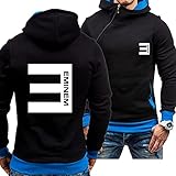 DUAN Herren Pullover Hoodie Sweatshirt 3D Eminem-Druck Sweatshirts Langarm-Fleecejacken - Geschenk für Teenager,Black+Blue,XXL