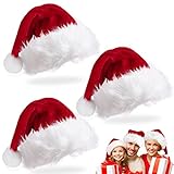 Kiousrm Weihnachtsmütze Erwachsene, 3 Stück Weihnachtsmützen Rot Nikolausmütze, Plüsch Weihnachtsmann Mütze Partyhut, VerdickenWeihnachten Kappe für Weihnachtsdeko Herren D