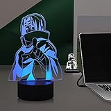 Laysinly 3D Visual LED Nachtlicht für Junge Japan Anime Sasuke Itachi 16 Farbwechsel Touch Base Fernbedienung USB Base Batteriebetrieben Indoor Dek