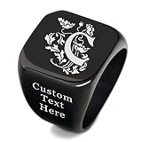 Personalised Name Initial Signet Ring für Männer Frauen, Custom Floral A-Z Blume Alphabet Buchstabe Finger Ring, Customised Jubiläum Engagement Ehering Schmuck Geschenke für Liebhaber, Größe 7-12