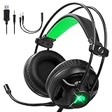 Fosmon Gaming Headset mit Mikrofon und Lautstärkeregelung, (3D Surround Sound) Strong Bass Over Ear Kopfhörer, LED Licht Headphones Kompatibel Mit Xbox X/S/One PS5 PS4 Nintendo Switch PC Laptop