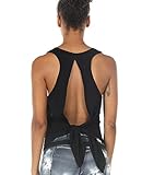 icyzone Damen Rückenfrei Yoga Tank Tops Ärmellos Workout Fitness Shirts (Black, M)