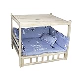 ZXXL Hundebett Erhöhter Hundebett-Beistelltisch Aus Holz, Kleines Mittelgroßes Haustierbett mit Matratze, Katzenwelpenhaus für Drinnen und Draußen (Color : Style1, Size : S-50x40x60cm)