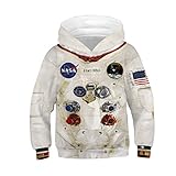 JJCat Kinder Langarm Kapuzen 3D Digital Print Astronaut und Weltraum Pullover Sweatshirts(XS,Multicolor)