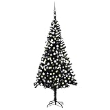 Catherinol Künstlicher Weihnachtsbaum mit LEDs, Tannenbaum, Weihnachtsbeleuchtung, Lichterkette, Edeltanne, Weihnachts-Baum, & Kugeln Schwarz 240cm PVC