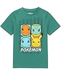 Pokemon T-Shirts Jungen Kinder Grüne oder Schwarze Pikachu-Zeichen Top 9-10 J