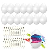 O-Kinee 24pcs Ostereier Plastik weiß, Eier Kunststoff 6 cm Dekoeier Kunststoffeier Plastikeier zum Basteln Deko Ostern, Ostereier mit Aufhänger für Kunsthandwerk malen häng