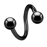 Piercing Spirale - Stahl - Schwarz - 1.2mm [03.] - 1.2 x 7 mm (Kugeln: 3mm)