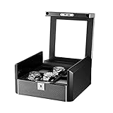 Schwarze Uhrenbox mit 6 Fächern, Leder-Uhren-Display, Organizer, transparente Glasoberseite, abschließbare Uhren-Aufbewahrungsbox für Männer und Frauen, Zubehör (Größe: Kohlefaser)