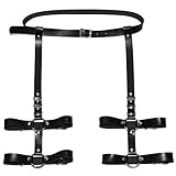 Frauen Sexy Punk Harnisch aus Leder Strumpfgürtel justierbare Harness,Waist Garter Taille Bein Cincher Käfiggurt 4 Leg Ring