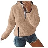 GFGHH Damen Sweatshirt Pullover Casual Langarmshirt Herbst Winter Stehkragen Jacken 1/4 Reißverschluss Tops Fleecepullover Leicht Oversize Fleecepulli Hoodie Teddyfell Flausch Plüschp