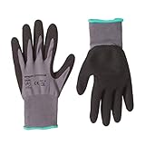AmazonCommercial – Arbeitshandschuhe aus Nylon mit Nitril-Beschichtung, für Mechaniker, Bauarbeiter, Gartenarbeiten, Gr. M, Grau/Schwarz, 6 