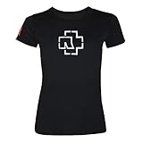 Rammstein Frauen Damen Girlie Shirt Logo Glow, Offizielles Band Merchandise Fan Shirt schwarz mit weißem Front und Back Print (L)