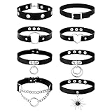 JeweBella 8PCS Gothic Choker Halsband für Damen Frauen PU Leder Halskette Set Punk Kette Schwarz Halsband Choker Spikes Rock Lederband Choker Kragen Cosplayer Herz Nieten Choker Verstellb